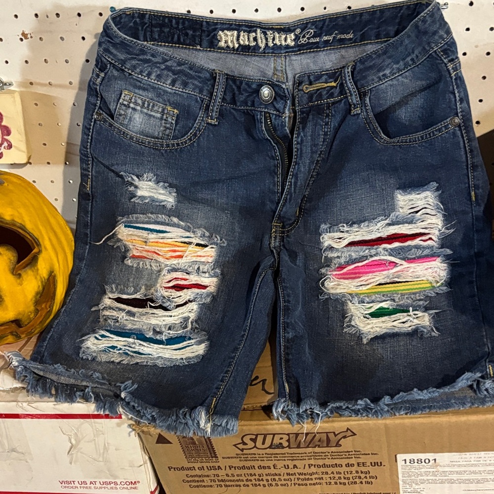 Machine Women's Multi-Color Distressed Jean Shorts